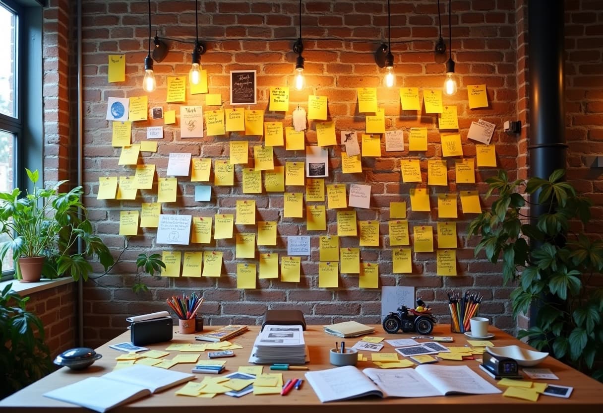 Creative workspace with sticky notes and ideas